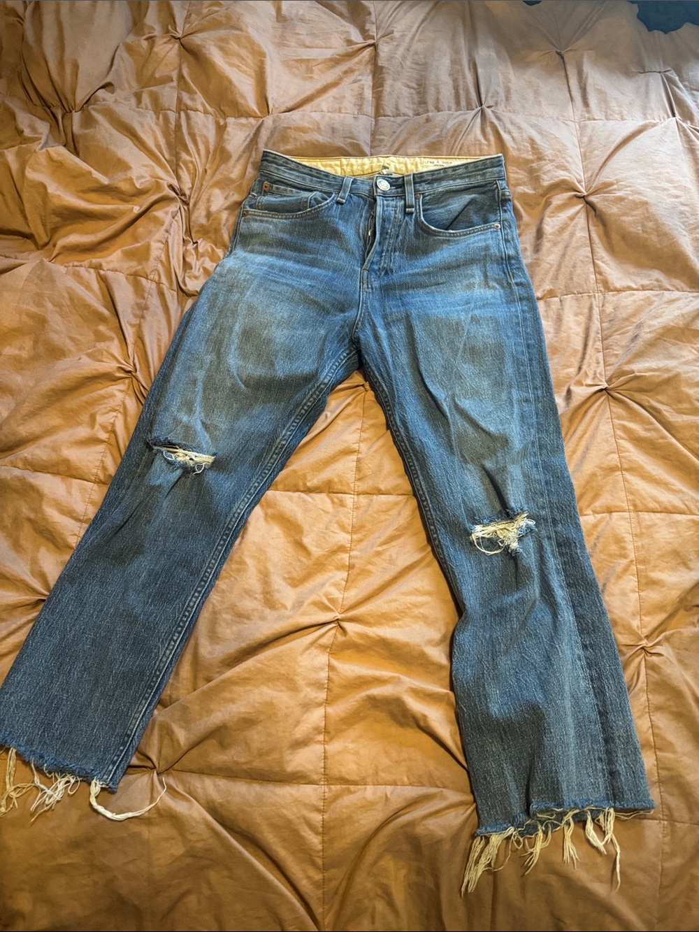 rag & bone Distressed Dark Blue Straight-Leg Jeans